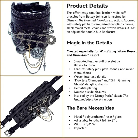 Betsey Johnson Disney’s Haunted Mansion Buckle & Charm CuffNWT/RARE!